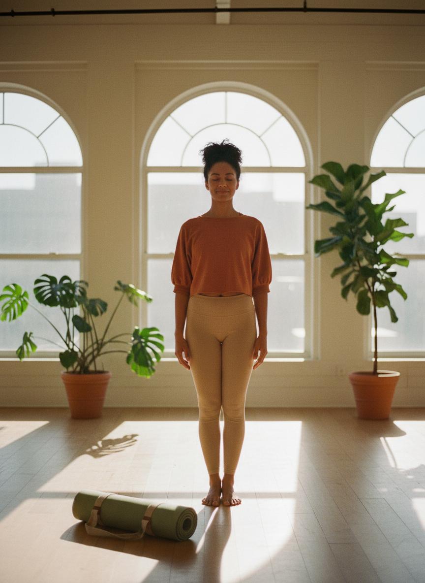 Yoga teacher in beautiful studio