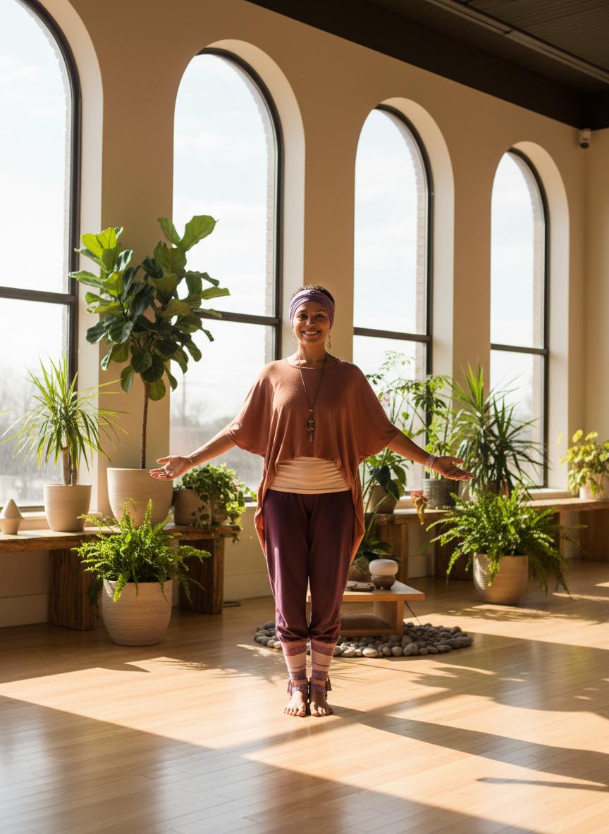 Yoga teacher in beautiful studio